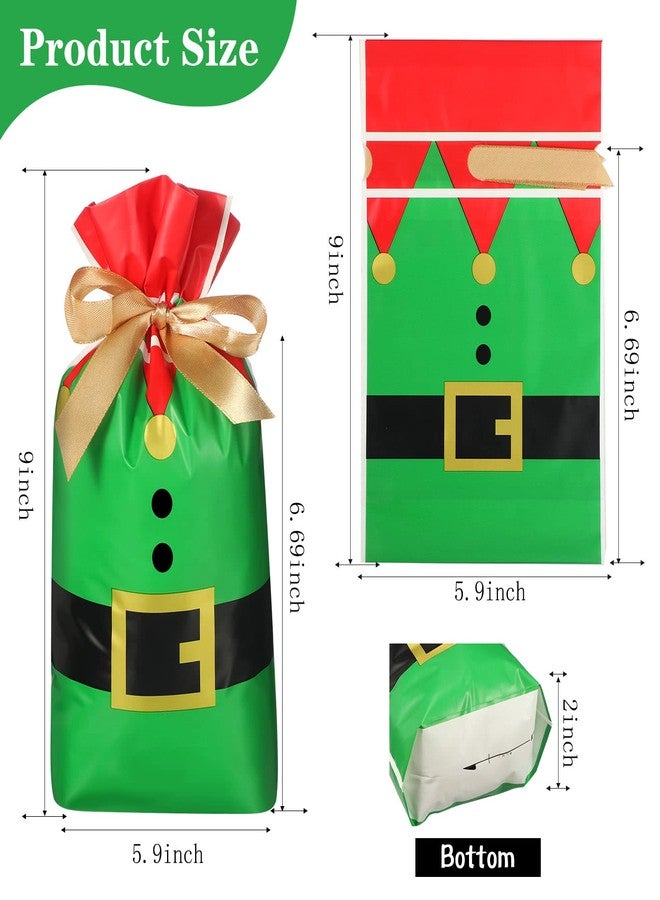 Funrous Christmas Drawstring Favor Bags Christmas Plastic Treat Candy Bag for Kids Birthday Snack Wrapping Party Favors Decor (50 Pcs, Elves Suit) - Image 2